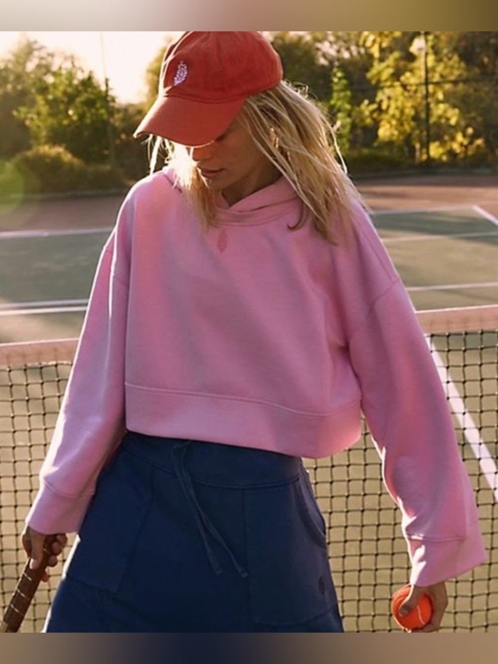 Free People NWT Playing Games Pink Cropped Hoodie Sweatshirt Pullover Size L